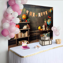 Lofaris Toile de fond de photographie bibliothèque vintage avec livres et globes, rustique pour studio photo et portraits d'enfants