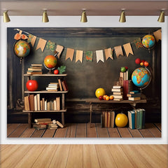 Lofaris Toile de fond de photographie bibliothèque vintage avec livres et globes, rustique pour studio photo et portraits d'enfants