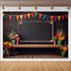 Lofaris Toile de fond pour la rentrée scolaire avec tableau noir et guirlande colorée, arrière-plan festif pour studio photo