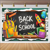 Lofaris Toile de fond rentrée scolaire avec tableau noir et fournitures, décor coloré pour studio photo et événement éducatif