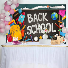 Lofaris Toile de fond tableau noir rentrée scolaire avec fournitures et craie, arrière-plan éducatif pour studio photo et fête d'école