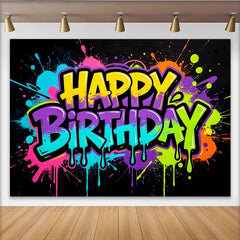 Lofaris Toile de fond pour anniversaire graffiti couleurs néon et éclaboussures, arrière-plan de fête moderne pour studio