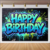 Lofaris Toile de fond pour anniversaire style graffiti urbain avec éclaboussures de peinture, coloré pour fête d'enfants ou séance photo