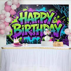 Lofaris Toile de fond anniversaire graffiti couleurs vives et éclaboussures, arrière-plan urbain pour fête ou studio photo