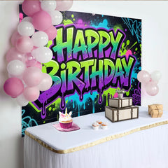 Lofaris Toile de fond anniversaire graffiti couleurs vives et éclaboussures, arrière-plan urbain pour fête ou studio photo