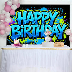 Lofaris Toile de fond graffiti joyeux anniversaire aux couleurs vives et éclaboussures, arrière-plan moderne pour fête et studio photo