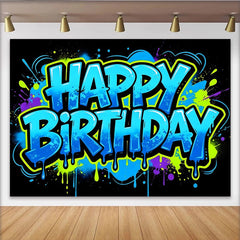 Lofaris Toile de fond graffiti joyeux anniversaire aux couleurs vives et éclaboussures, arrière-plan moderne pour fête et studio photo