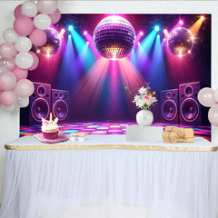 Lofaris Toile de fond disco avec boules lumineuses et piste de danse colorée, arrière-plan vibrant pour studio photo et soirée à thème