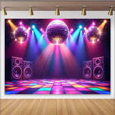 Lofaris Toile de fond disco avec boules lumineuses et piste de danse colorée, arrière-plan vibrant pour studio photo et soirée à thème