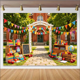 Lofaris Toile de fond colorée pour la rentrée scolaire avec livres et pommes, magnifique décor pour studio photo et fête d'école