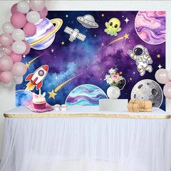 Lofaris Toile de fond pour anniversaire espace avec astronaute et planètes colorées, décor de galaxie pour fête d'enfants et studio photo