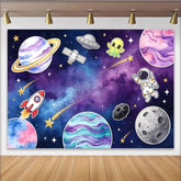 Lofaris Toile de fond pour anniversaire espace avec astronaute et planètes colorées, décor de galaxie pour fête d'enfants et studio photo