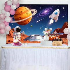Lofaris Toile de fond pour anniversaire espace astronaute et fusée, magnifique décor de planète rouge pour studio photo