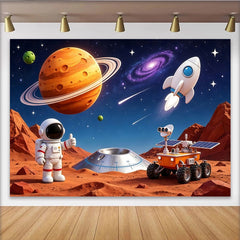 Lofaris Toile de fond pour anniversaire espace astronaute et fusée, magnifique décor de planète rouge pour studio photo
