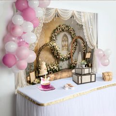 Lofaris Toile de fond de mariage élégante avec arche florale et vitrail, décor romantique pour cérémonie et studio photo