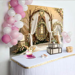 Lofaris Toile de fond mariage romantique avec vitrail et arche fleurie, élégant décor de cérémonie pour studio photo