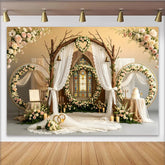 Lofaris Toile de fond mariage romantique avec vitrail et arche fleurie, élégant décor de cérémonie pour studio photo