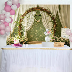 Lofaris Toile de fond pour mariage avec arche en bois rustique et fleurs roses, élégant décor romantique pour cérémonie et studio photo