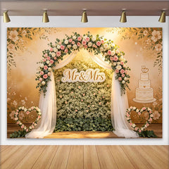 Lofaris Toile de fond mariage arc floral Mr et Mrs roses et blanches, élégant décor romantique pour cérémonie et studio photo