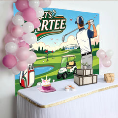Lofaris Toile de fond anniversaire golf avec joueur et voiturette, décor de fête idéal pour studio photo et événement sportif