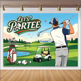 Lofaris Toile de fond anniversaire golf avec joueur et voiturette, décor de fête idéal pour studio photo et événement sportif