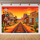 Lofaris Toile de fond de photographie western avec train, désert et saloon, arrière-plan vintage pour studio photo professionnel