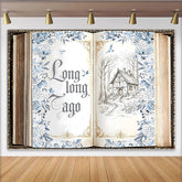 Lofaris Toile de fond de photographie livre ouvert conte de fées et fleurs bleues, magnifique arrière-plan vintage pour studio photo