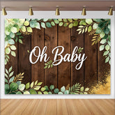 Lofaris Toile de fond pour baby shower eucalyptus et bois Oh Baby, décor rustique pour fête prénatale et séance photo