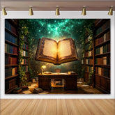 Lofaris Toile de fond de photographie bibliothèque magique avec livre lumineux et ciel étoilé, décor de studio vintage pour portrait