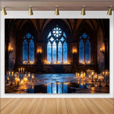 Lofaris Toile de fond de photographie style cathédrale gothique avec bougies, arrière-plan mystérieux pour studio photo et événements