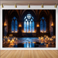 Lofaris Toile de fond de photographie style cathédrale gothique avec bougies, arrière-plan mystérieux pour studio photo et événements
