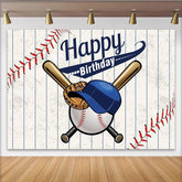 Lofaris Toile de fond joyeux anniversaire sport avec battes et casquette, magnifique décor pour fête d'enfants et studio photo