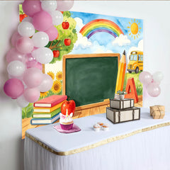 Lofaris Toile de fond pour la rentrée scolaire avec tableau noir et bus jaune, magnifique décor pour studio photo et fête d'école