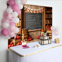 Lofaris Toile de fond de photographie salle de classe avec tableau noir et livres, décor pour studio photo et rentrée scolaire avec pommes