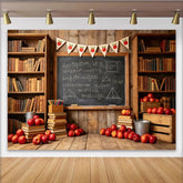 Lofaris Toile de fond de photographie salle de classe avec tableau noir et livres, décor pour studio photo et rentrée scolaire avec pommes