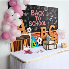 Lofaris Toile de fond tableau noir rentrée scolaire avec livres et lettres en bois, arrière-plan éducatif pour studio photo et décoration