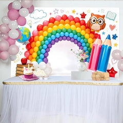 Lofaris Toile de fond rentrée scolaire arc-en-ciel avec livres et crayons, décor éducatif pour studio photo et célébration d'école