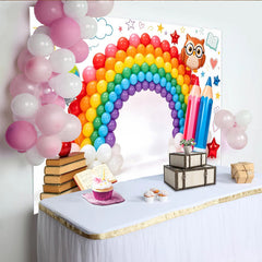 Lofaris Toile de fond rentrée scolaire arc-en-ciel avec livres et crayons, décor éducatif pour studio photo et célébration d'école