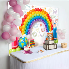Lofaris Toile de fond rentrée scolaire colorée avec ballons arc-en-ciel, décor éducatif pour studio photo et fête d'enfants