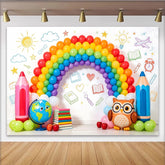 Lofaris Toile de fond rentrée scolaire colorée avec ballons arc-en-ciel, décor éducatif pour studio photo et fête d'enfants