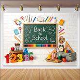 Lofaris Toile de fond tableau noir rentrée scolaire avec fournitures et livres, arrière-plan éducatif pour studio photo et décoration de classe