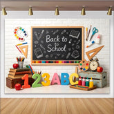 Lofaris Toile de fond rentrée scolaire tableau noir et fournitures colorées, magnifique décor éducatif pour studio photo et événement scolaire