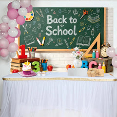 Lofaris Toile de fond tableau noir rentrée scolaire avec fournitures et lettres, arrière-plan éducatif pour studio photo ou décoration