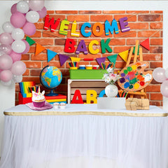 Lofaris Toile de fond colorée Welcome Back pour la rentrée des classes, décor éducatif avec globe et livres pour studio photo