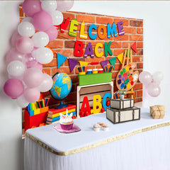Lofaris Toile de fond colorée Welcome Back pour la rentrée des classes, décor éducatif avec globe et livres pour studio photo