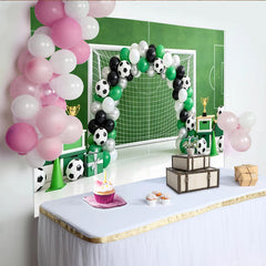 Lofaris Toile de fond pour anniversaire football garçon avec terrain et but, ballons verts, magnifique décor festif pour séance photo sportive