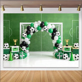 Lofaris Toile de fond pour anniversaire football garçon avec terrain et but, ballons verts, magnifique décor festif pour séance photo sportive