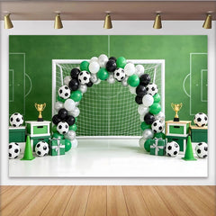 Lofaris Toile de fond pour anniversaire football garçon avec terrain et but, ballons verts, magnifique décor festif pour séance photo sportive