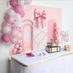 Lofaris Toile de fond rose pour baby shower avec nœud et ballons, magnifique décor de fête prénatale pour séance photo