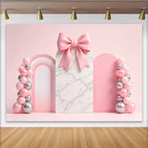 Lofaris Toile de fond rose pour baby shower avec nœud et ballons, magnifique décor de fête prénatale pour séance photo